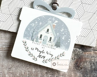 Personalised First Christmas gift New home gift Housewarming gift House gift Acrylic present shaped Ornament Keepsake bauble Christmas tree