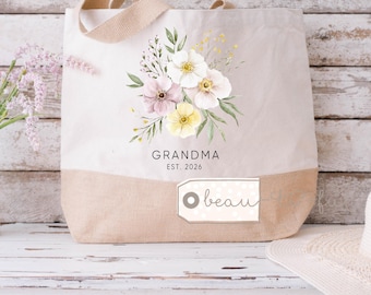 Personalised Mother’s Day gift Grandma Nan Nanny Auntie Mum Gran wildflower Floral Birthday gift Easter gift Tote Bag Jute Shopping bag