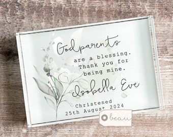 Personalised Godparents Gift Thank you Gift Godmother Godfather Gift From Godchild Christening Baptism floral Greenery Design block Keepsake