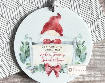 Personalised Christmas family Santa Gnome Greenery Design Acrylic Round Ornament Keepsake Family Gift Christmas gift