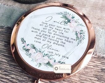 Personalised Mother of Bride Groom I will love your son daughter Thank you Quote Floral Round Rose Gold Compact Pocket Mirror Wedding Gift
