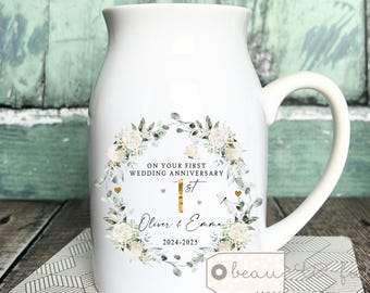 Personalised First Wedding Anniversary gift 1st 1 Ruby Silver Golden Diamond Ruby Anniversary gift Floral Ceramic Small Vase Jug Mug