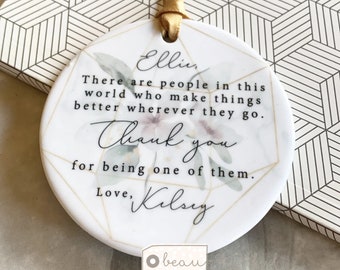 Personalised Thank you gift There are people in this world Quote Pretty floral Design Ceramic or Acrylic Round Decoration Ornament Keepsake