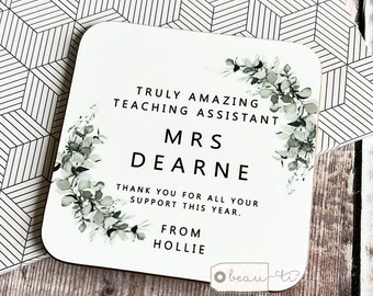 Personalised Truly Amazing teacher teaching assistant nursery teacher Greenery Design Coaster
