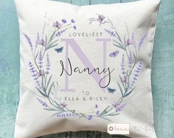 Personalised Loveliest Auntie Mum Grandma Nan Nanna Nanny Name and initial Gift wildflower Mother’s Day Birthday gift Cushion Home