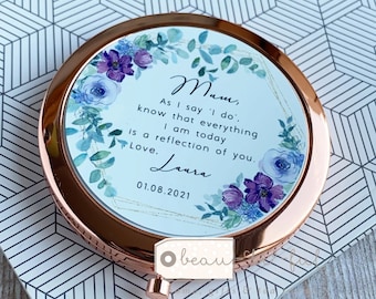 Personalised Mother of Bride Groom As I say I do Thank you Quote Floral Geometric Greenery Rose Gold Compact Pocket Mirror Wedding Keepsake