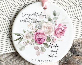Personalised Engagement gift Engaged Ivy Foliage Greenery Leaf Round Decoration Ornament Keepsake Gift for couple Newly Engaged gift