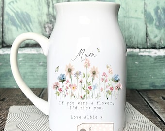 Personalised If … were flowers I’d we’d pick you Mum Nanna Grandma Home Wildflower Lavender Floral Ceramic Small Vase Jug Mug Birthday gift