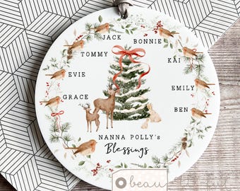 Personalised Family Christmas gift Woodland Reindeer Grandparent gift Grandchildren Bauble Ornament Keepsake Tree Bauble decoration gift