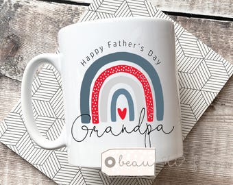 Personalised Father’s Day gift Dad Father Daddy Grandad Grandpa Gramps Thank you Gift Add your own text Rainbow Heart Mug  Appreciation Gift