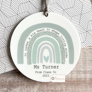 Personalised Thank you teacher teaching assistant nursery teacher Pastel Rainbow Ceramic or acrylic Round Decoration Ornament Keepsake