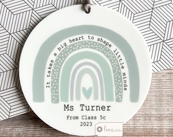 Personalised Thank you teacher teaching assistant nursery teacher Pastel Rainbow Ceramic or acrylic Round Decoration Ornament Keepsake