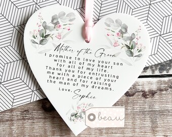 Personalised Mother of Groom Bride Thank you from Bride Groom wedding gift Greenery Acrylic or ceramic Decoration Ornament Wedding Keepsake