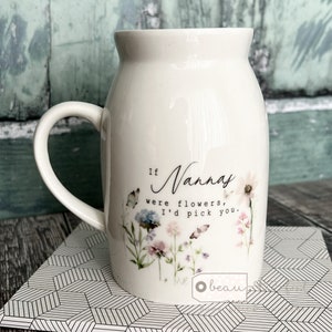 Personnalisé Si… des fleurs Je viendrais vous chercher Maman, grand-mère, maison, fleurs sauvages, lavande, floral, céramique, petit, pichet, tasse, cadeau d'anniversaire