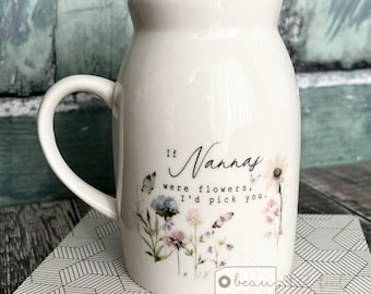 Personnalisé Si… des fleurs Je viendrais vous chercher Maman, grand-mère, maison, fleurs sauvages, lavande, floral, céramique, petit, pichet, tasse, cadeau d'anniversaire