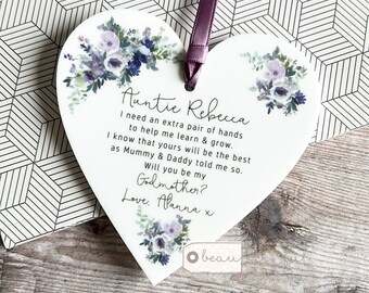 Personalised Will you be my Godmother gift Godfather Godparents Proposal Godchild Christening Baptism Mauve Greenery Acrylic Keepsake