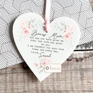 Personalised Bonus Mum Mom Stepmum stepmom Like a mum Thank you wildflowers Greenery heart Ornament Wedding Keepsake Gift for her Birthday