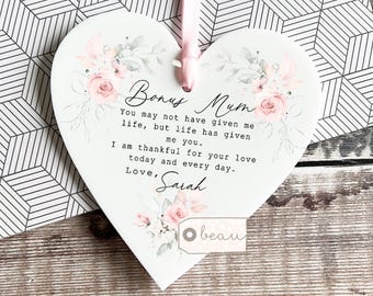 Personalised Bonus Mum Mom Stepmum stepmom Like a mum Thank you wildflowers Greenery heart Ornament Wedding Keepsake Gift for her Birthday