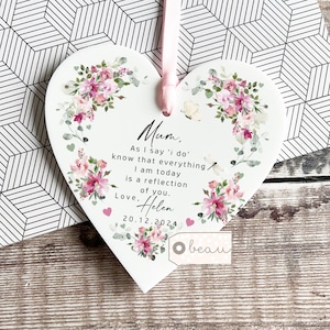 Personalised Mother of Groom Bride As I say I do Thank you Bride Groom Quote Floral Rose Greenery Acrylic Heart Ornament Wedding Keepsake