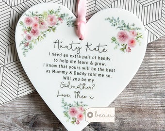 Personalised Will you be my Godmother gift Godfather Godparents Proposal Godchild Christening Baptism Pink Greenery Acrylic Keepsake