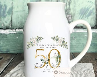 Personalised Anniversary gift 25 50 30 40 50 60 Silver Golden Anniversary gift Floral Ceramic Small Vase Jug Mug gift