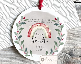 Personalised We made a wish..  Pregnancy Pregnant Bump Pregnancy Announcement New Baby gift Ornament Keepsake Tree Bauble rainbow
