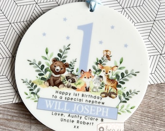 Personalised First Birthday Gift - 1st 2nd 3rd Birthday - 1st Birthday boy Gift - Woodland animals ornament Keepsake