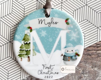 Personalised Baby Babies Baby’s First Christmas Boy Girl Newborn Snowman Snowflake Design Acrylic or Ceramic Tree Ornament Keepsake