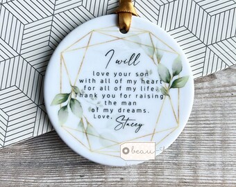 Personalised I will love your son/daughter Mother of Groom Bride Thank you from Bride Groom Greenery Ceramic Decoration Wedding Keepsake
