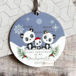 Personalised 1st First Christmas as Grandparents Auntie Uncle Grandma Nanny Animal Koala Panda Bear Acrylic or Ceramic Ornament Keepsake