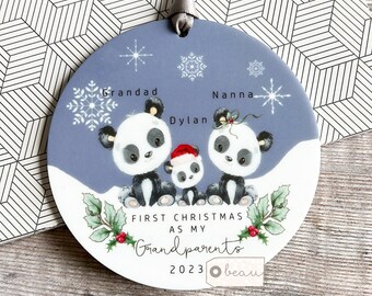 Personalised 1st First Christmas as Grandparents Auntie Uncle Grandma Nanny Animal Koala Panda Bear Acrylic or Ceramic Ornament Keepsake