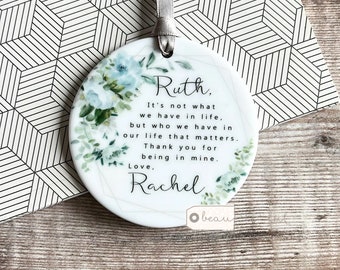 Personalised It’s not what we have in life Quote Pale blue floral Design Ceramic or Acrylic Round Decoration Ornament Wedding Keepsake