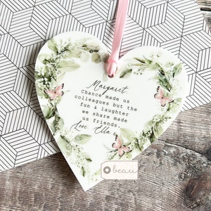 Personalised Chance made us colleagues.. Gift Quote Floral Greenery Design Heart  Ornament Friend Workmate Friendship Keepsake