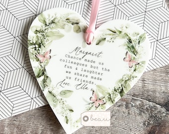 Personalised Chance made us colleagues.. Gift Quote Floral Greenery Design Heart  Ornament Friend Workmate Friendship Keepsake