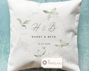 Personalised Wedding Cushion, Mr Mrs Gift, Greenery Design Newlywed Present, Bride Groom present, New couple gift, Just Married, Anniversary
