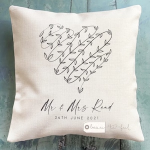 Personalised Wedding gift Bride Groom gift Married Mr Mrs Home Heart Design Home Quote Linen Style Cushion Gift for couple