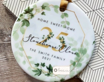 Personalised Home sweet Home Housewarming New Home Foliage Greenery Design Ceramic or Acrylic Round Decoration Ornament Wedding Keepsake