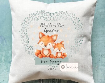 Personalised First Father’s Day gift Dad DaddyGrandpa Grandad Gramps Pops Bunny Floral Linen Style Cushion Fathers Day gift