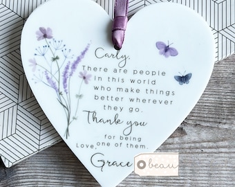 Personalised Thank you gift There are people in this world Gift Quote Butterfly Greenery Heart Ornament Workmate Friendship Keepsake
