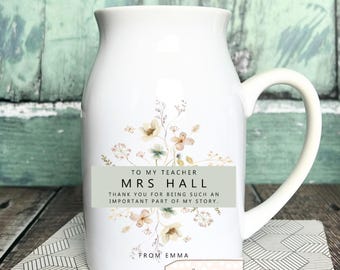Personalised Thank you Teacher gift Teaching Assistant Nursery Teacher Mentor Helping me to grow quote Ceramic Small Jug Mug Vase gift