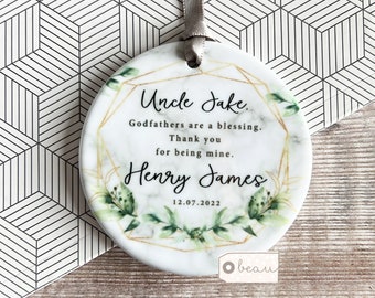 Personalised Thank you Godmother Godfather Godparents Christening Baptism gift greenery Design Ceramic Round Ornament Keepsake or Acrylic