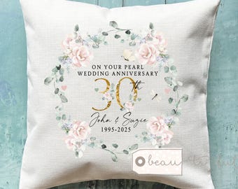 Personalised Pearl Wedding anniversary cushion, Pearl Anniversary, Personalised gift 30 30th Anniversary gift Anniversary Cushion