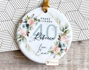 Personalised Birthday gift 40th 50th 60th Birthday Gift for her Mum Friend Sister Colleague gift Ceramic or acrylic Ornament Keepsake Gift