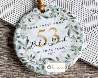 Personalised Home sweet Home Housewarming New Home Eucalyptus Wreath Greenery Design Ceramic Round Decoration Ornament Wedding Keepsake