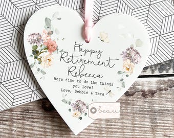 Personalised Retirement Gift Colleague leaving gift Floral Greenery Heart Acrylic Ornament Friend Workmate Friendship Keepsake