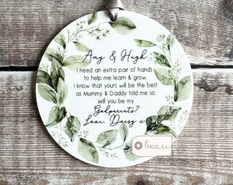 Personalised Will you be my Godmother Godfather Godparents Proposal Christening Baptism Leaf greenery Greenery Ceramic or acrylic Keepsake