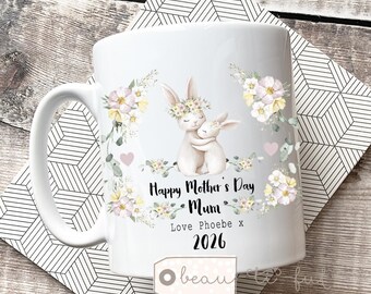 Personalised Happy Mother’s Day First Mum Granny Nan Auntie Nanny Floral Greenery Wreath Ceramic Mug - Gift mug Nanna Grandma