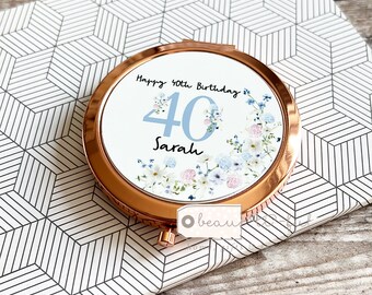 Personalised Special birthday gift Milestone 18 21 30 40 50 60 Modern Greenery Round Rose Gold Compact Pocket Mirror Keepsake Friend mum