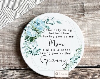 Personalised Mum Mom Mother Gift Sentiment The only thing better than having you as Quote pale blue Quote Ceramic coaster