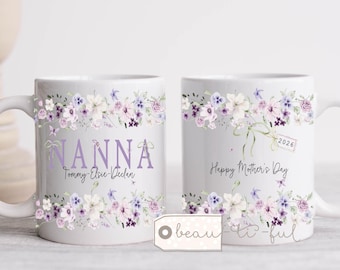 Personalised Mother’s Day Mug gift Mum Nanna Nanny Mummy gift Floral Ceramic Mug -